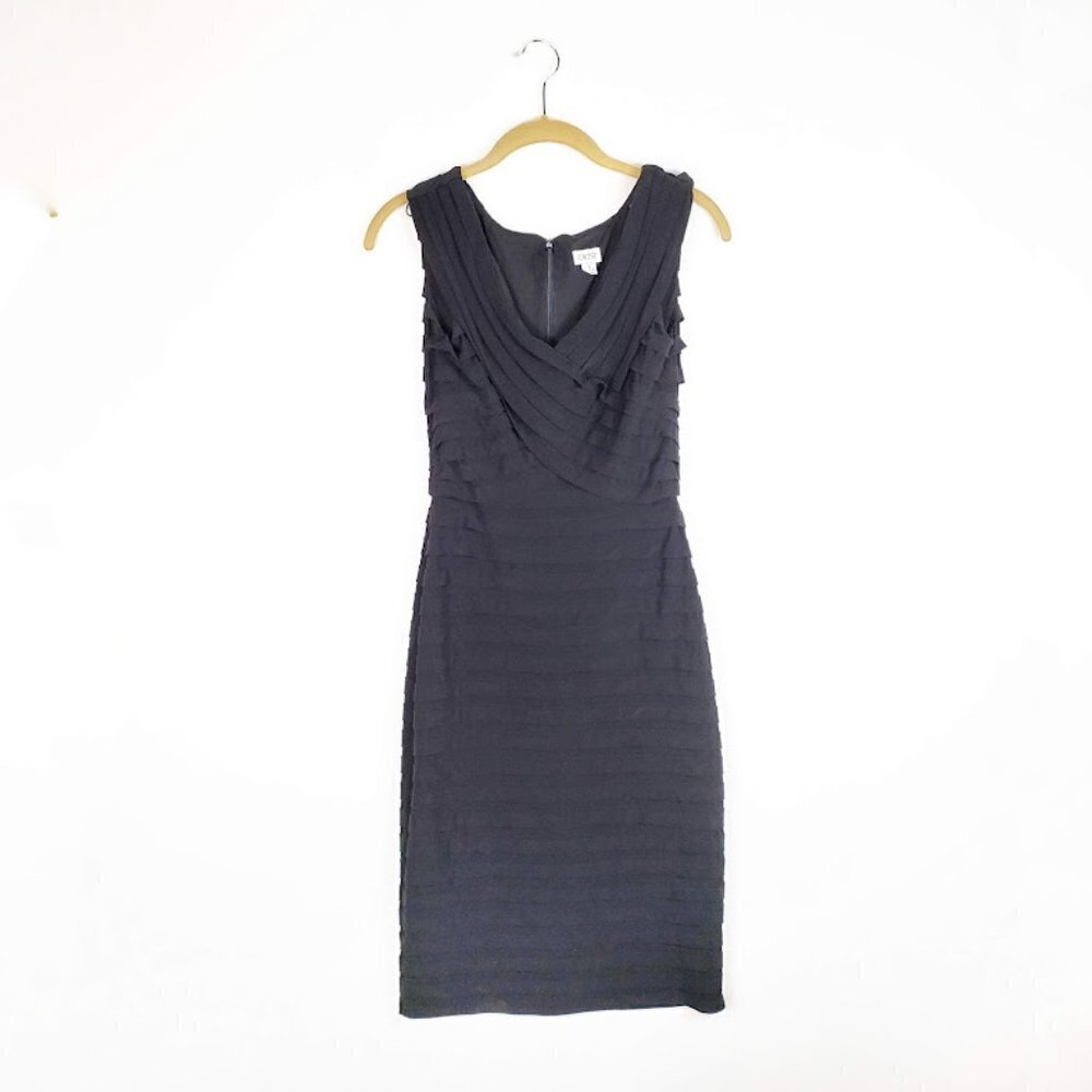 Cache Folded Pleat Sheath Dress Black LBD Sleeveless Wiggle Womens Size 4